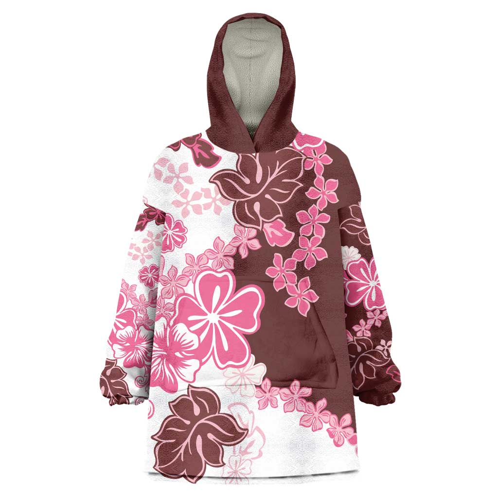 Pink Hibiscus Plumeria Floral Wearable Blanket Hoodie LT01 One Size Pink - Polynesian Pride