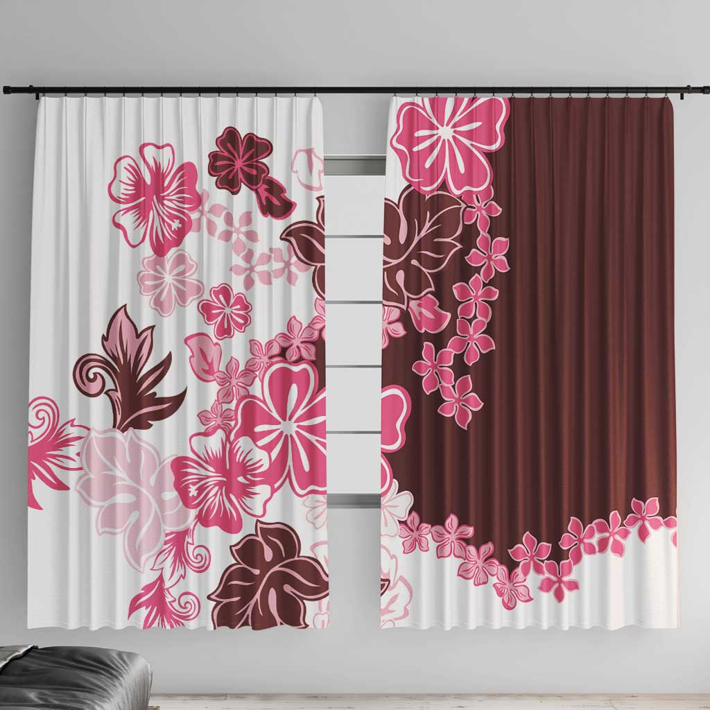 Pink Hibiscus Plumeria Floral Window Curtain LT01 With Hooks Pink - Polynesian Pride
