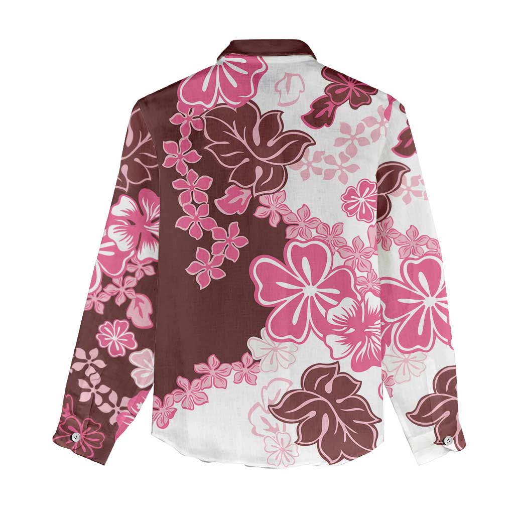 Pink Hibiscus Plumeria Floral Women Casual Shirt - Polynesian Pride