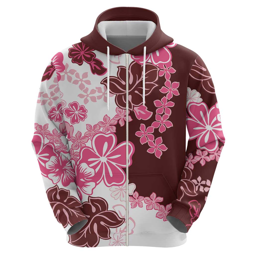 Pink Hibiscus Plumeria Floral Zip Hoodie - Polynesian Pride