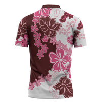 Pink Hibiscus Plumeria Floral Zipper Polo Shirt LT01 - Polynesian Pride