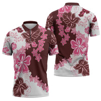 Pink Hibiscus Plumeria Floral Zipper Polo Shirt LT01 - Polynesian Pride