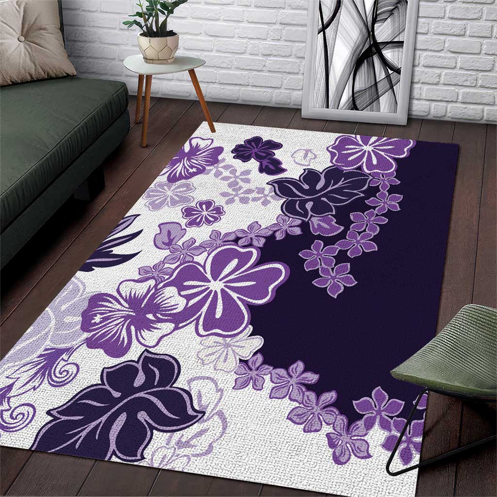 Purple Hibiscus Plumeria Floral Area Rug - Polynesian Pride