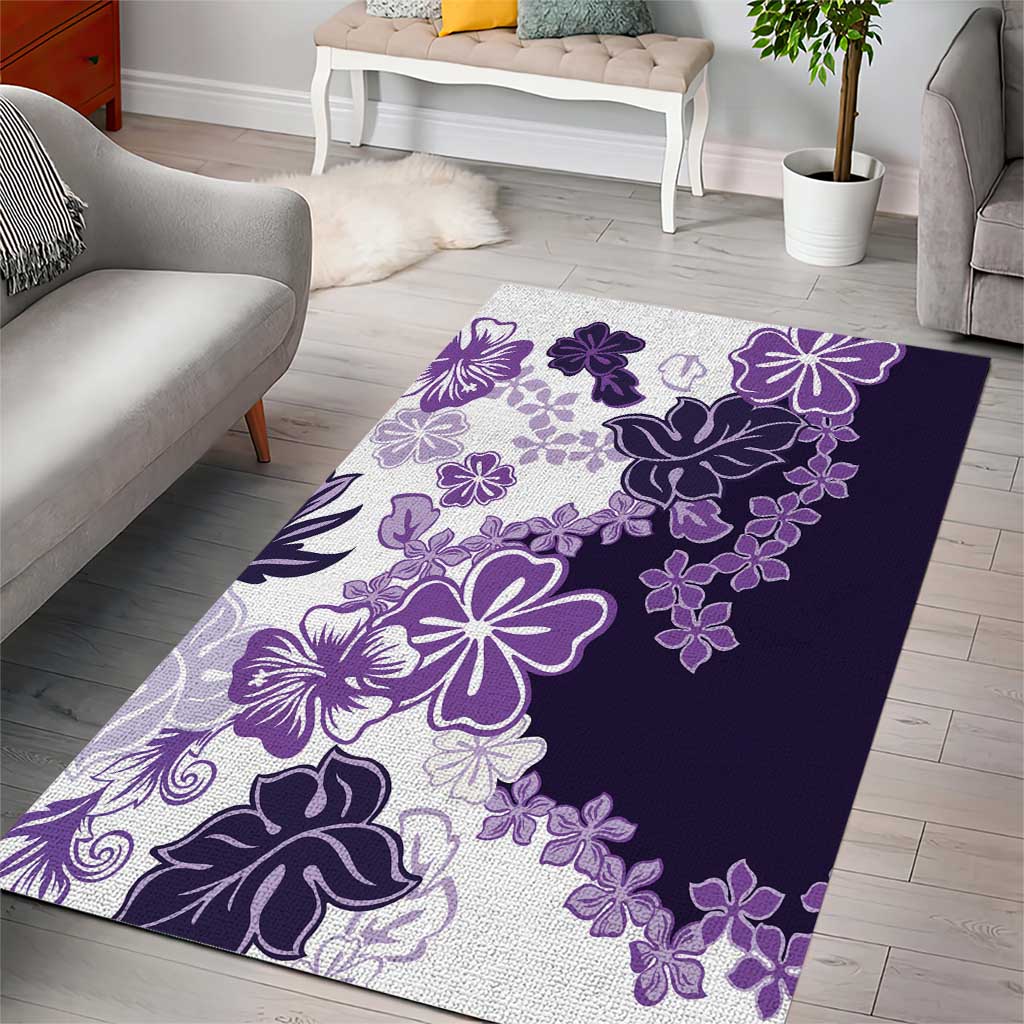 Purple Hibiscus Plumeria Floral Area Rug - Polynesian Pride