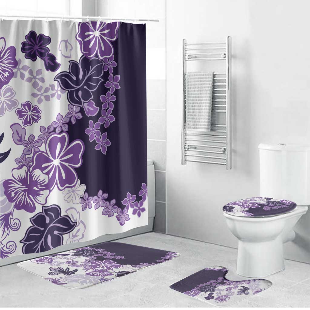 Purple Hibiscus Plumeria Floral Bathroom Set - Polynesian Pride