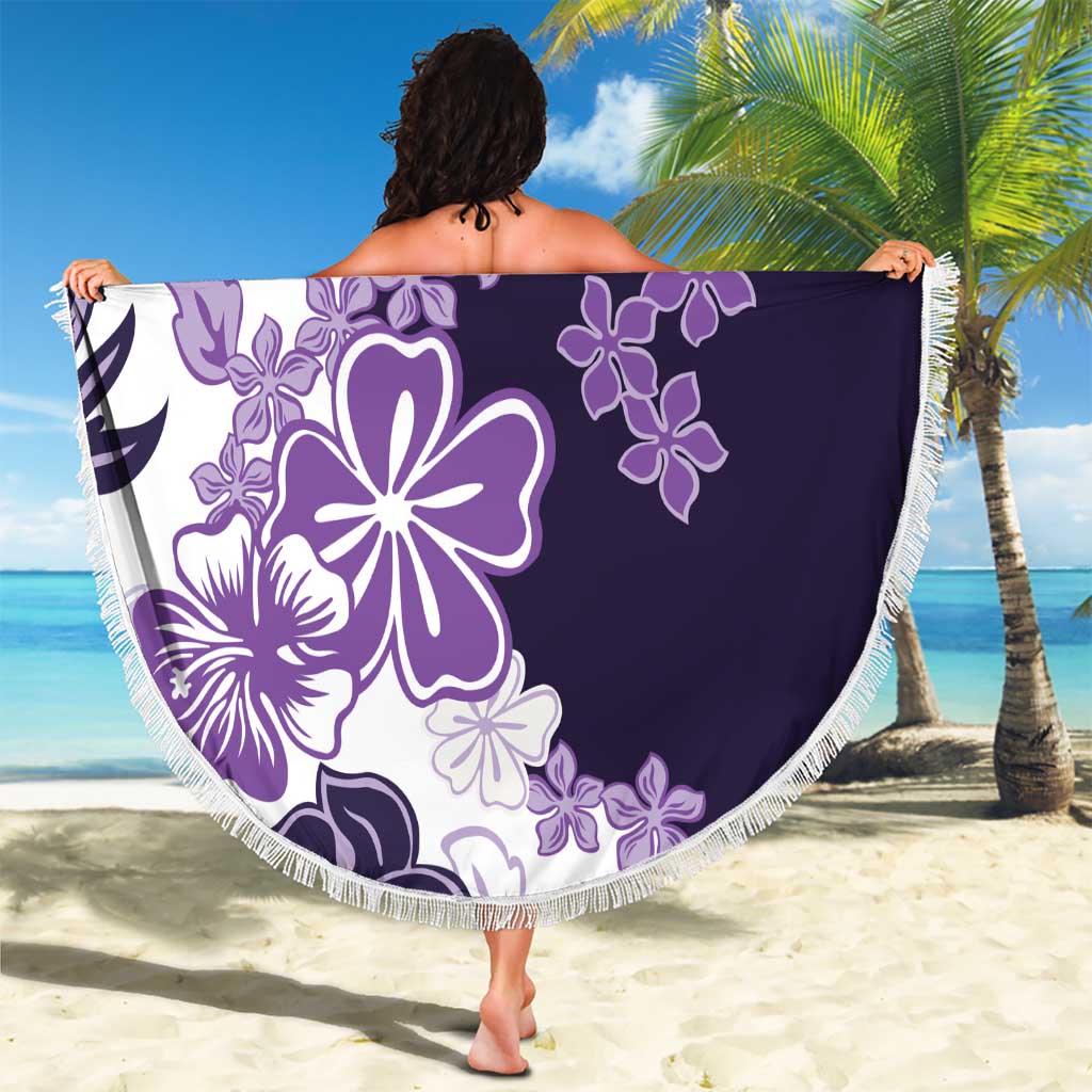 Purple Hibiscus Plumeria Floral Beach Blanket - Polynesian Pride