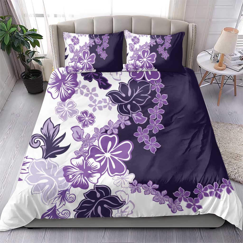 Purple Hibiscus Plumeria Floral Bedding Set - Polynesian Pride