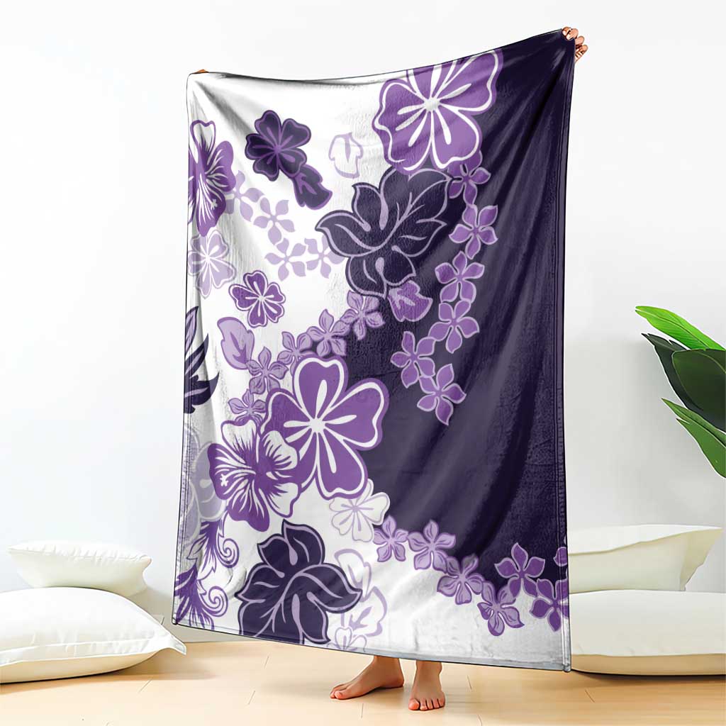 Purple Hibiscus Plumeria Floral Blanket - Polynesian Pride