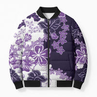 Purple Hibiscus Plumeria Floral Bomber Puffer Jacket - Polynesian Pride