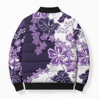Purple Hibiscus Plumeria Floral Bomber Puffer Jacket - Polynesian Pride