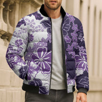 Purple Hibiscus Plumeria Floral Bomber Puffer Jacket - Polynesian Pride