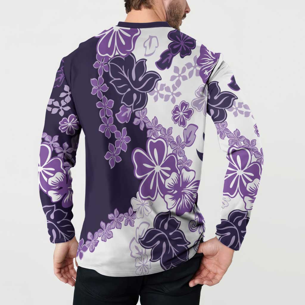 Purple Hibiscus Plumeria Floral Button Sweatshirt - Polynesian Pride