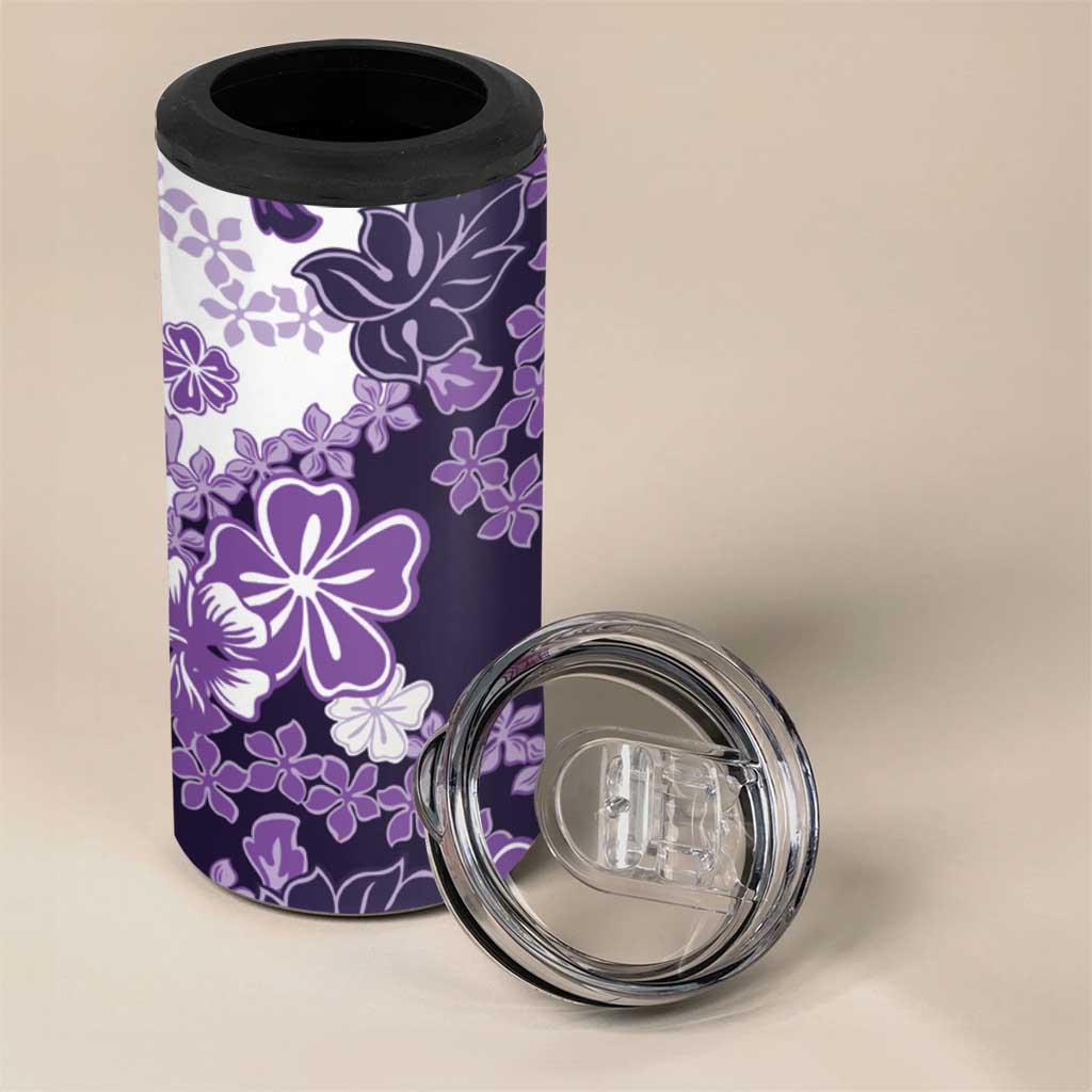Purple Hibiscus Plumeria Floral 4 in 1 Can Cooler Tumbler - Polynesian Pride