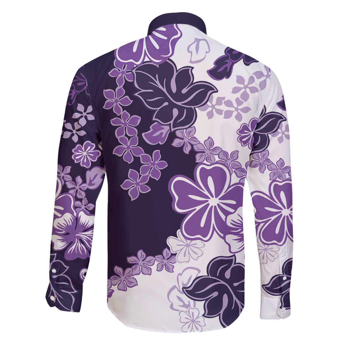 Purple Hibiscus Plumeria Floral Family Matching Off The Shoulder Long Sleeve Dress and Hawaiian Shirt - Polynesian Pride