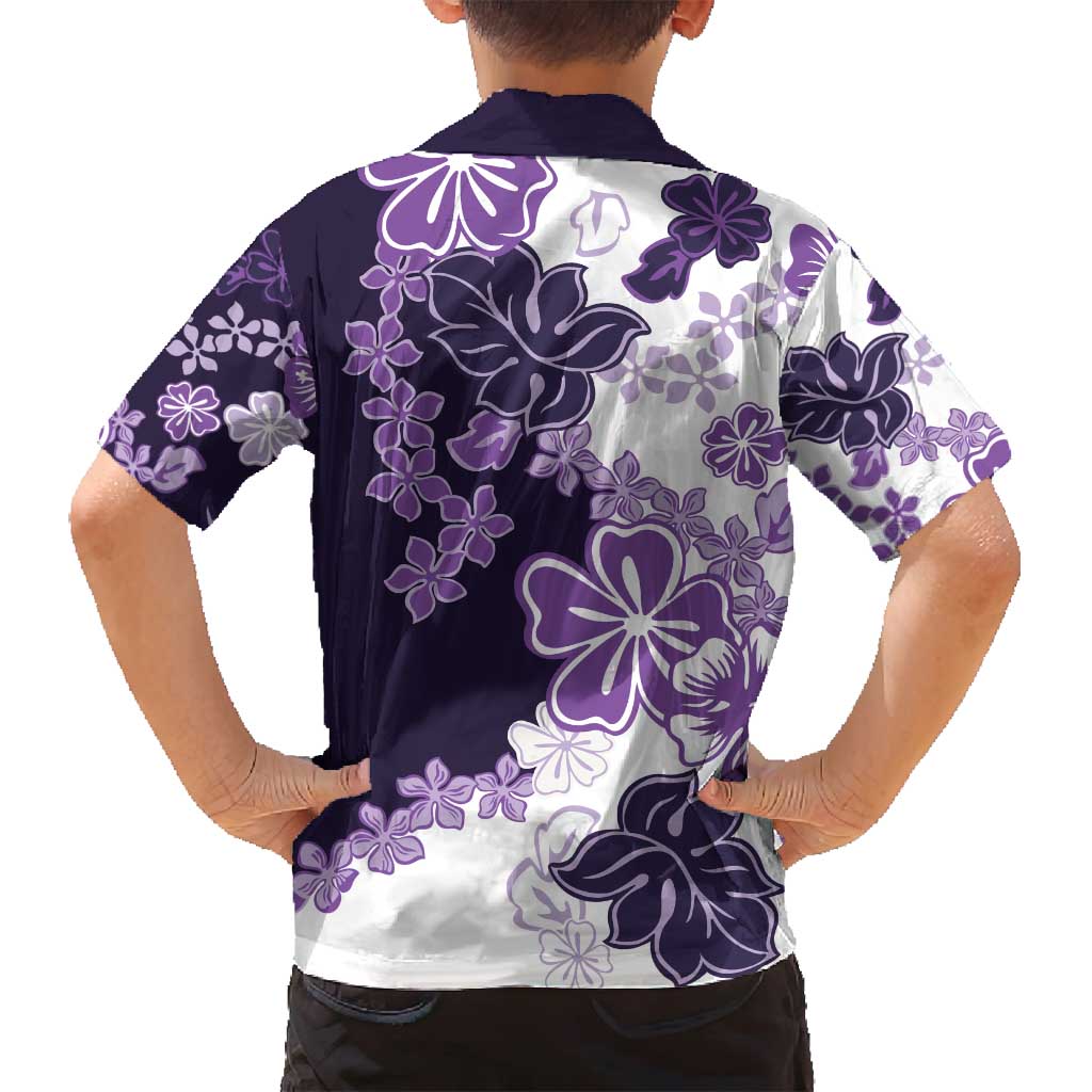 Purple Hibiscus Plumeria Floral Family Matching Off Shoulder Short Dress and Hawaiian Shirt - Polynesian Pride
