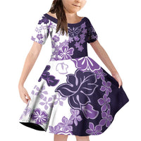 Purple Hibiscus Plumeria Floral Family Matching Off Shoulder Short Dress and Hawaiian Shirt - Polynesian Pride