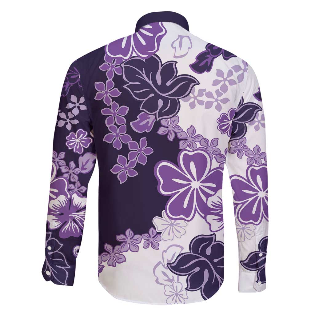 Purple Hibiscus Plumeria Floral Family Matching Off Shoulder Short Dress and Hawaiian Shirt - Polynesian Pride