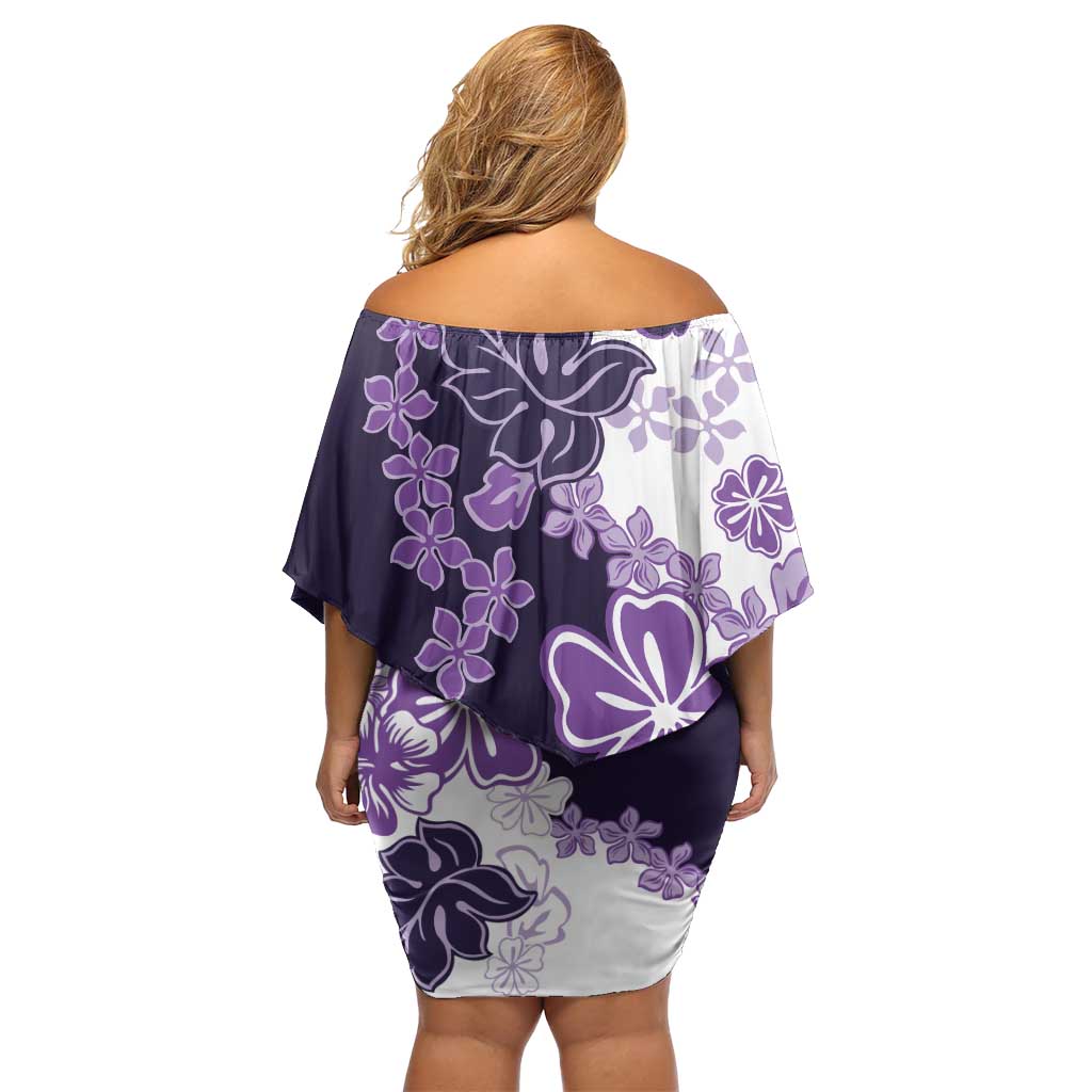 Purple Hibiscus Plumeria Floral Family Matching Off Shoulder Short Dress and Hawaiian Shirt - Polynesian Pride