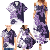 Purple Hibiscus Plumeria Floral Family Matching Summer Maxi Dress and Hawaiian Shirt - Polynesian Pride