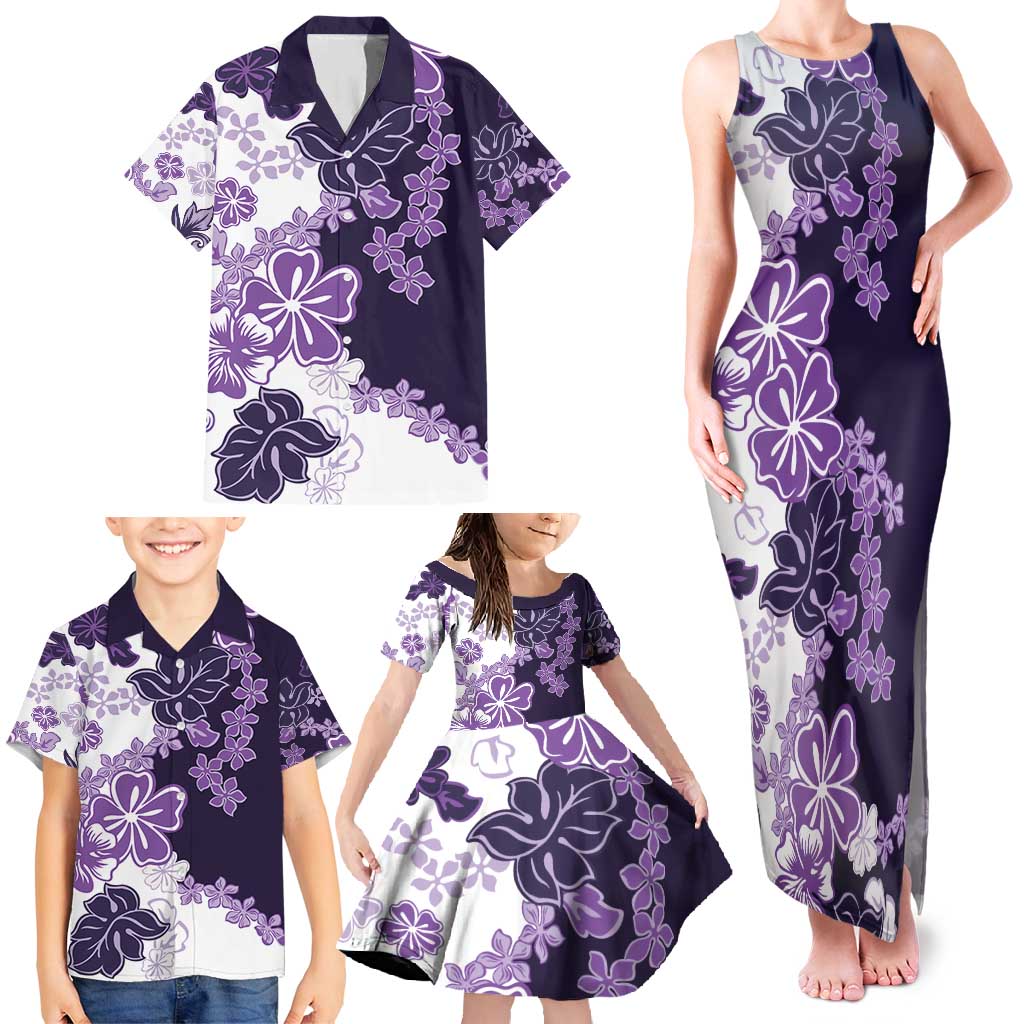 Purple Hibiscus Plumeria Floral Family Matching Tank Maxi Dress and Hawaiian Shirt - Polynesian Pride