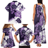 Purple Hibiscus Plumeria Floral Family Matching Tank Maxi Dress and Hawaiian Shirt - Polynesian Pride