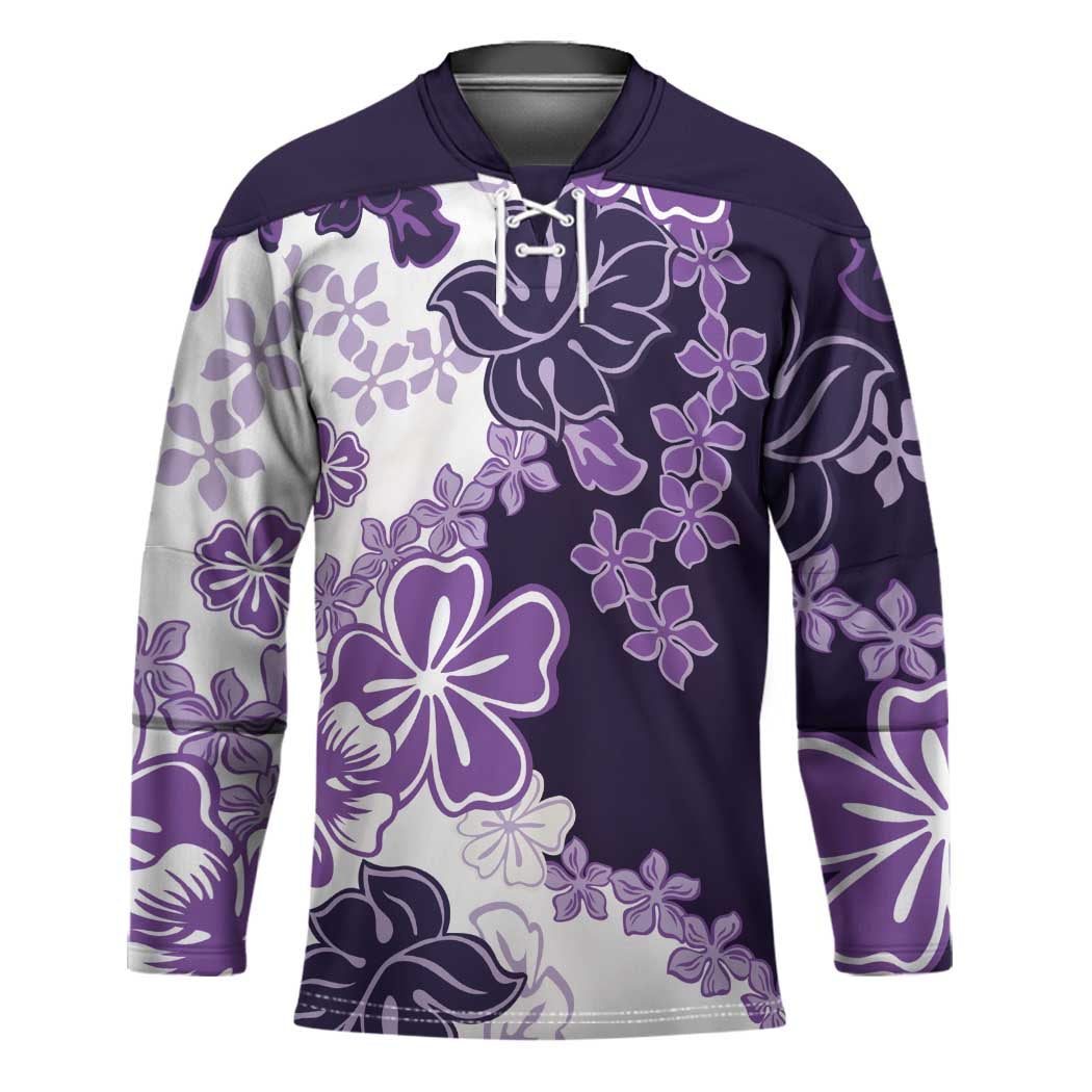 Purple Hibiscus Plumeria Floral Hockey Jersey LT01 Unisex Purple - Polynesian Pride