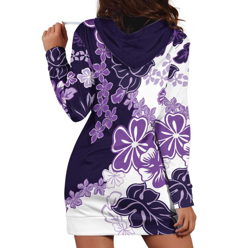Purple Hibiscus Plumeria Floral Hoodie Dress LT01 - Polynesian Pride