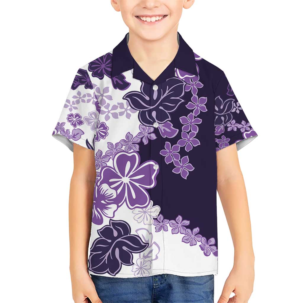 Purple Hibiscus Plumeria Floral Kid Hawaiian Shirt LT01 Kid Purple - Polynesian Pride