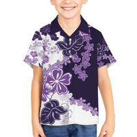 Purple Hibiscus Plumeria Floral Kid Hawaiian Shirt LT01 Kid Purple - Polynesian Pride