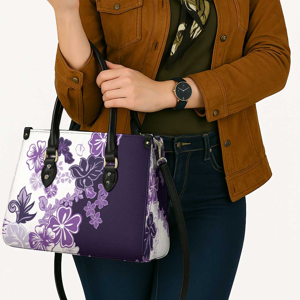 Purple Hibiscus Plumeria Floral Leather Bag - Polynesian Pride