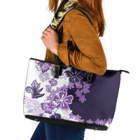 Purple Hibiscus Plumeria Floral Leather Tote Bag LT01 Purple - Polynesian Pride