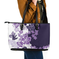 Purple Hibiscus Plumeria Floral Leather Tote Bag LT01 - Polynesian Pride