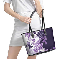 Purple Hibiscus Plumeria Floral Leather Tote Bag LT01 - Polynesian Pride