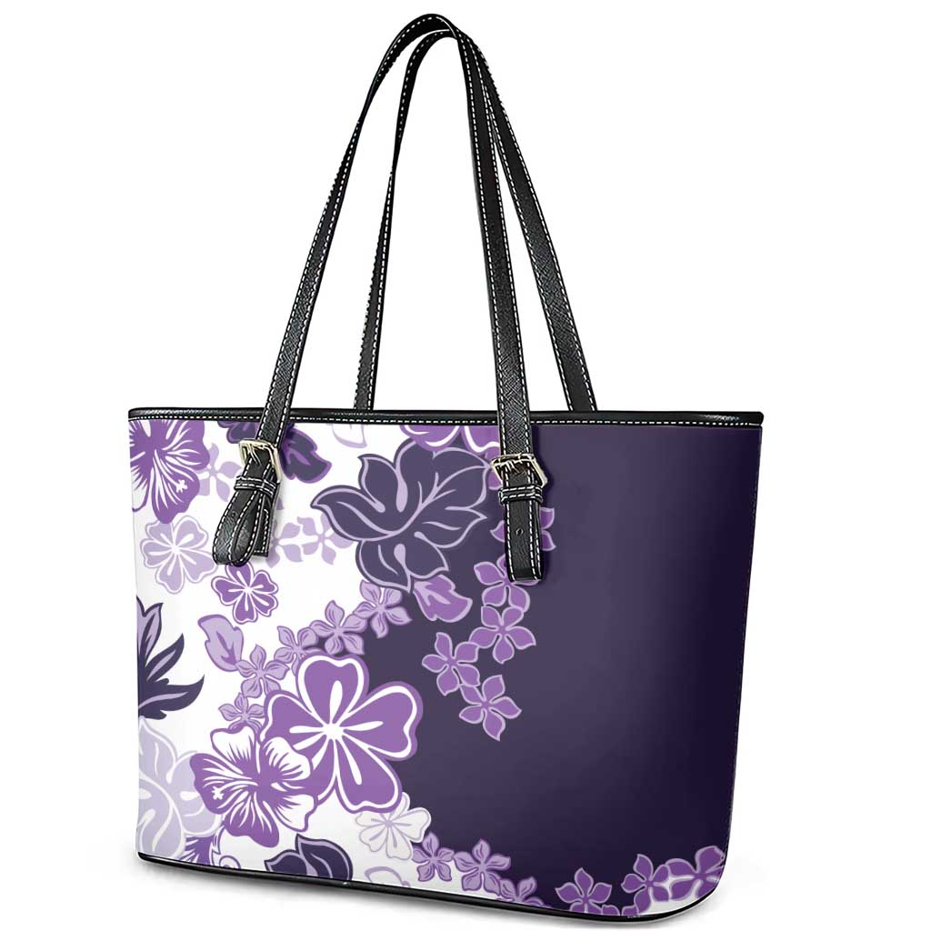Purple Hibiscus Plumeria Floral Leather Tote Bag LT01 - Polynesian Pride