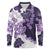 Purple Hibiscus Plumeria Floral Long Sleeve Polo Shirt - Polynesian Pride