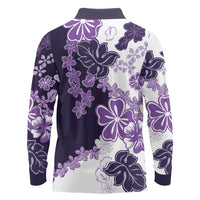 Purple Hibiscus Plumeria Floral Long Sleeve Polo Shirt - Polynesian Pride