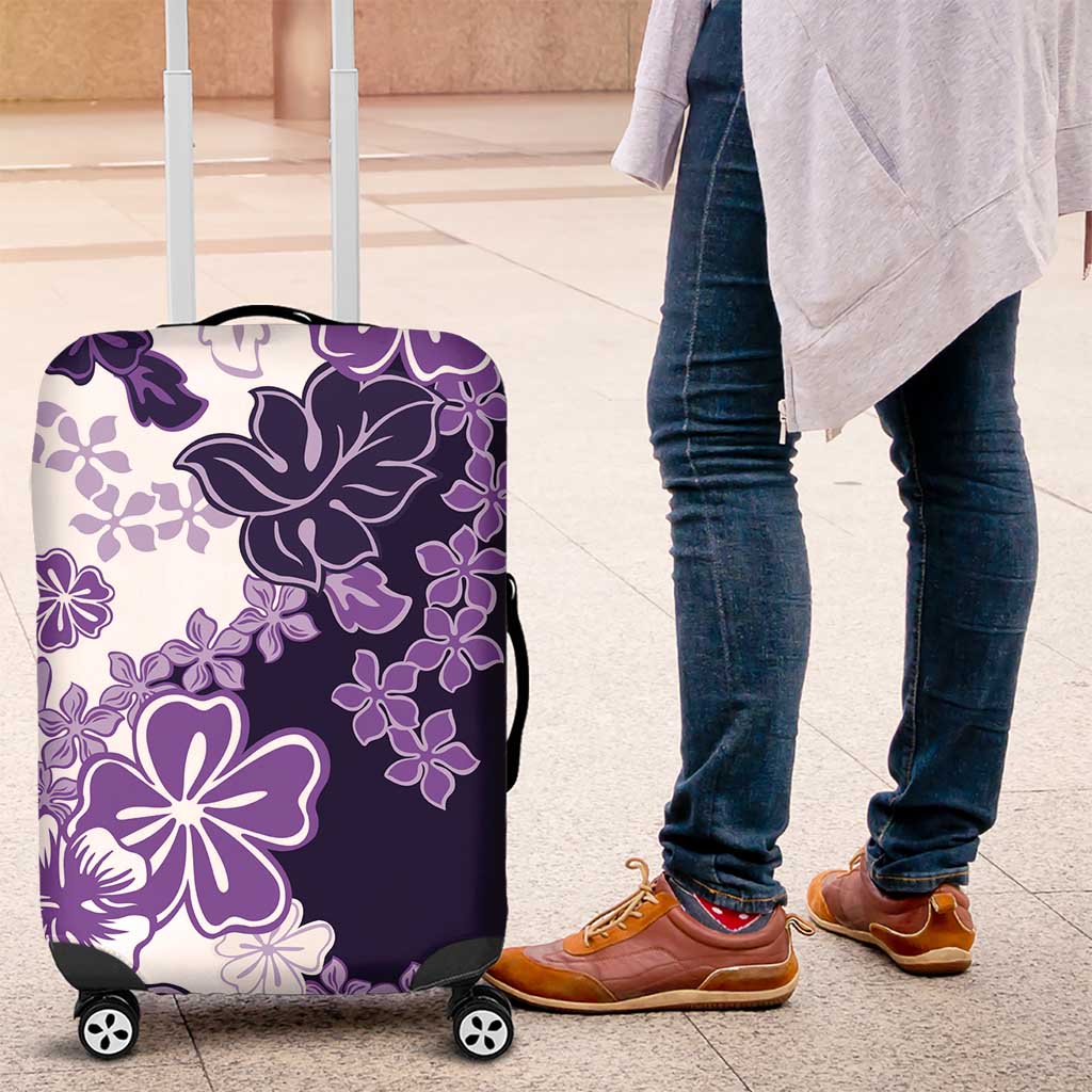 Purple Hibiscus Plumeria Floral Luggage Cover LT01 Purple - Polynesian Pride