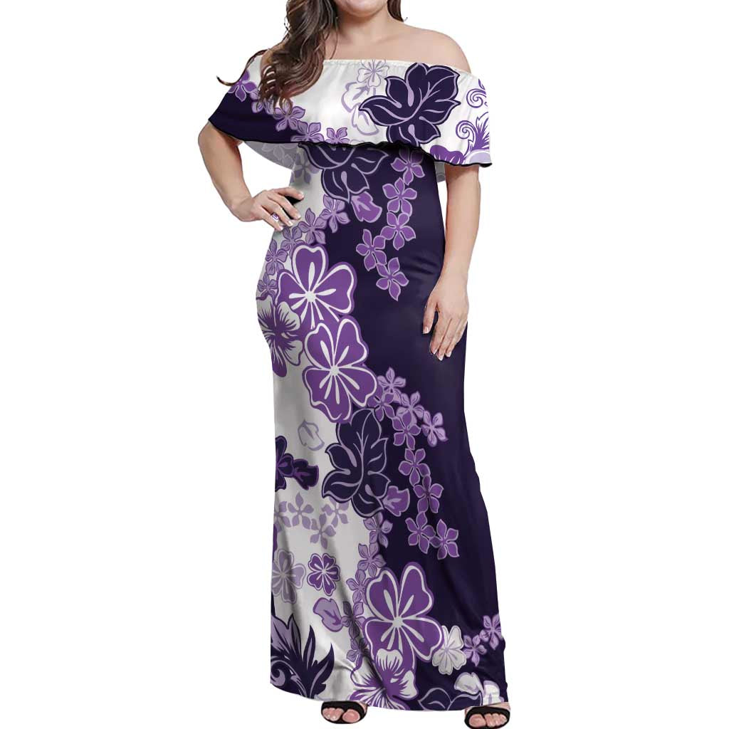Purple Hibiscus Plumeria Floral Off Shoulder Maxi Dress - Polynesian Pride