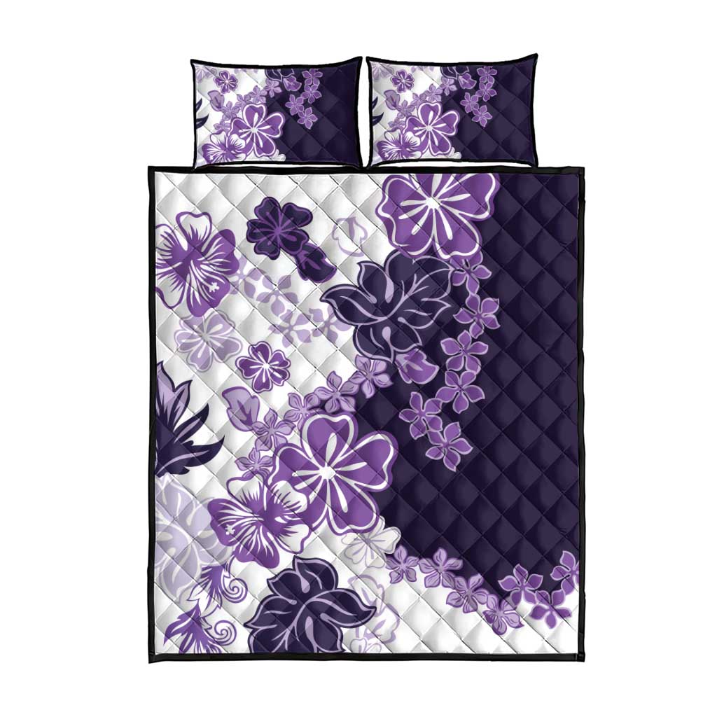 Purple Hibiscus Plumeria Floral Quilt Bed Set - Polynesian Pride