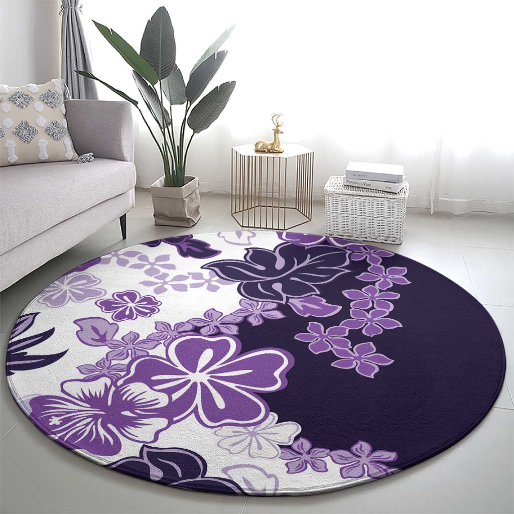 Purple Hibiscus Plumeria Floral Round Carpet - Polynesian Pride