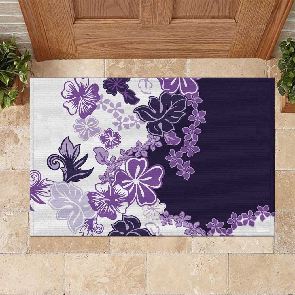 Purple Hibiscus Plumeria Floral Rubber Doormat LT01 Purple - Polynesian Pride