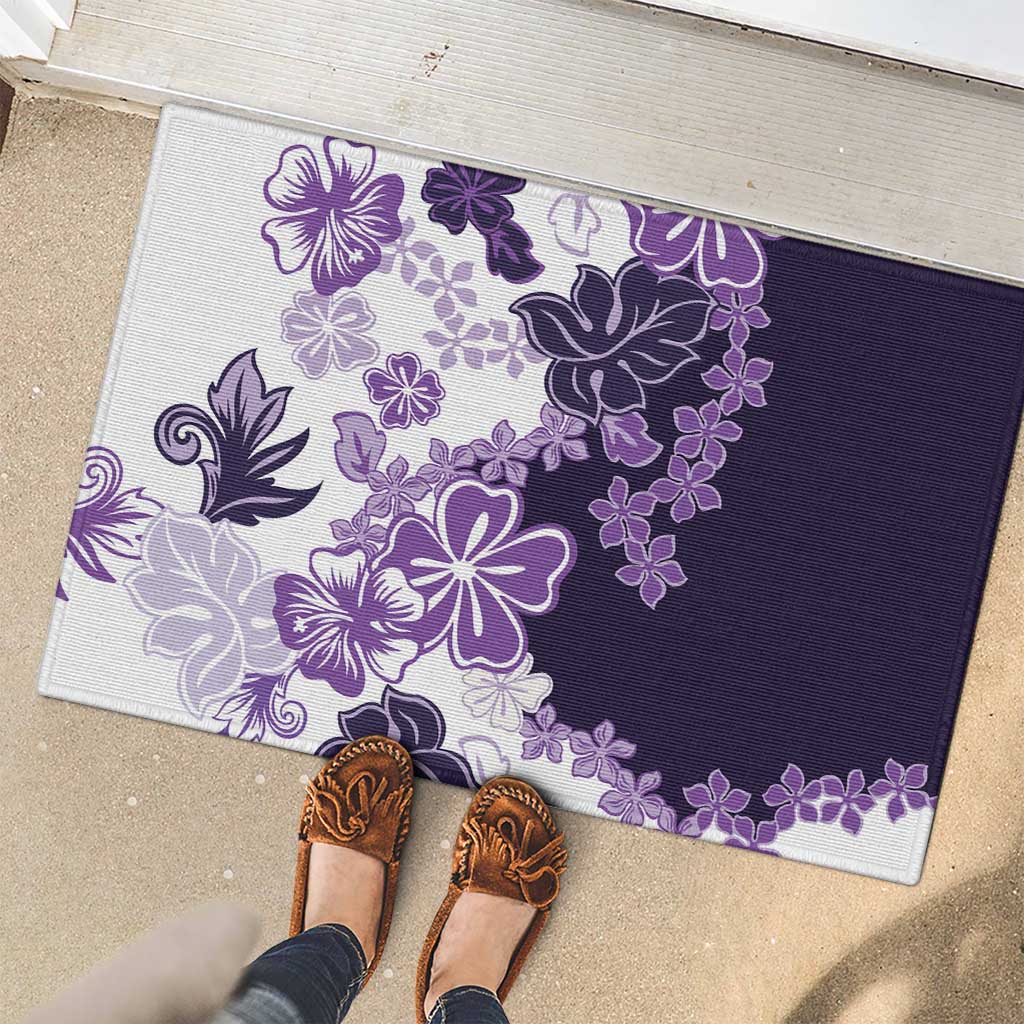 Purple Hibiscus Plumeria Floral Rubber Doormat LT01 - Polynesian Pride