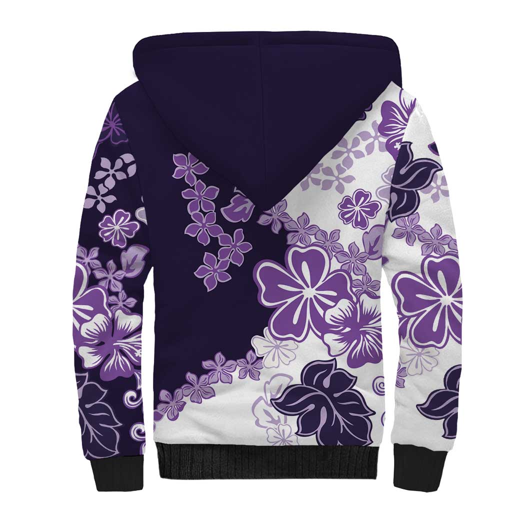 Purple Hibiscus Plumeria Floral Sherpa Hoodie - Polynesian Pride
