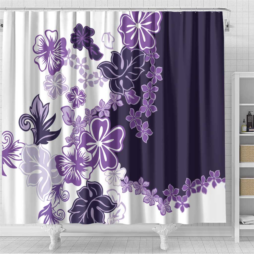 Purple Hibiscus Plumeria Floral Shower Curtain - Polynesian Pride