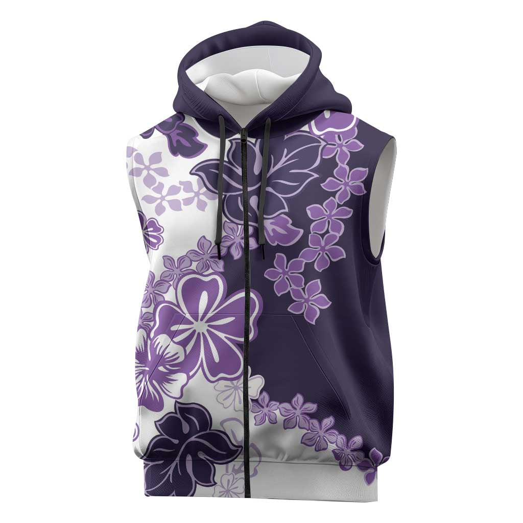 Purple Hibiscus Plumeria Floral Sleeveless Zip Hoodie LT01 Purple - Polynesian Pride
