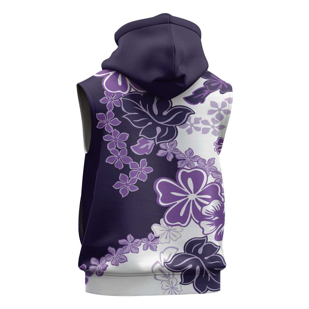 Purple Hibiscus Plumeria Floral Sleeveless Zip Hoodie - Polynesian Pride