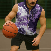 Purple Hibiscus Plumeria Floral Sleeveless Zip Hoodie - Polynesian Pride