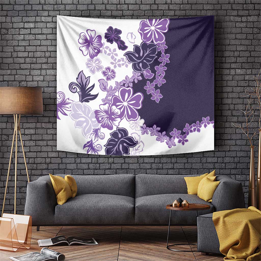 Purple Hibiscus Plumeria Floral Tapestry LT01 Purple - Polynesian Pride