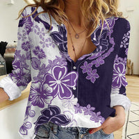 Purple Hibiscus Plumeria Floral Women Casual Shirt - Polynesian Pride