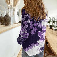 Purple Hibiscus Plumeria Floral Women Casual Shirt - Polynesian Pride